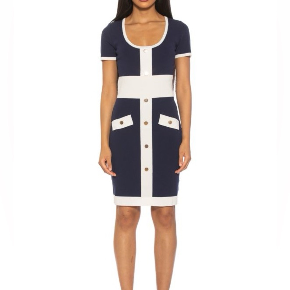 Alexia Admor Serenity Scoopneck Colorblock Knit Blue White Dress Medium